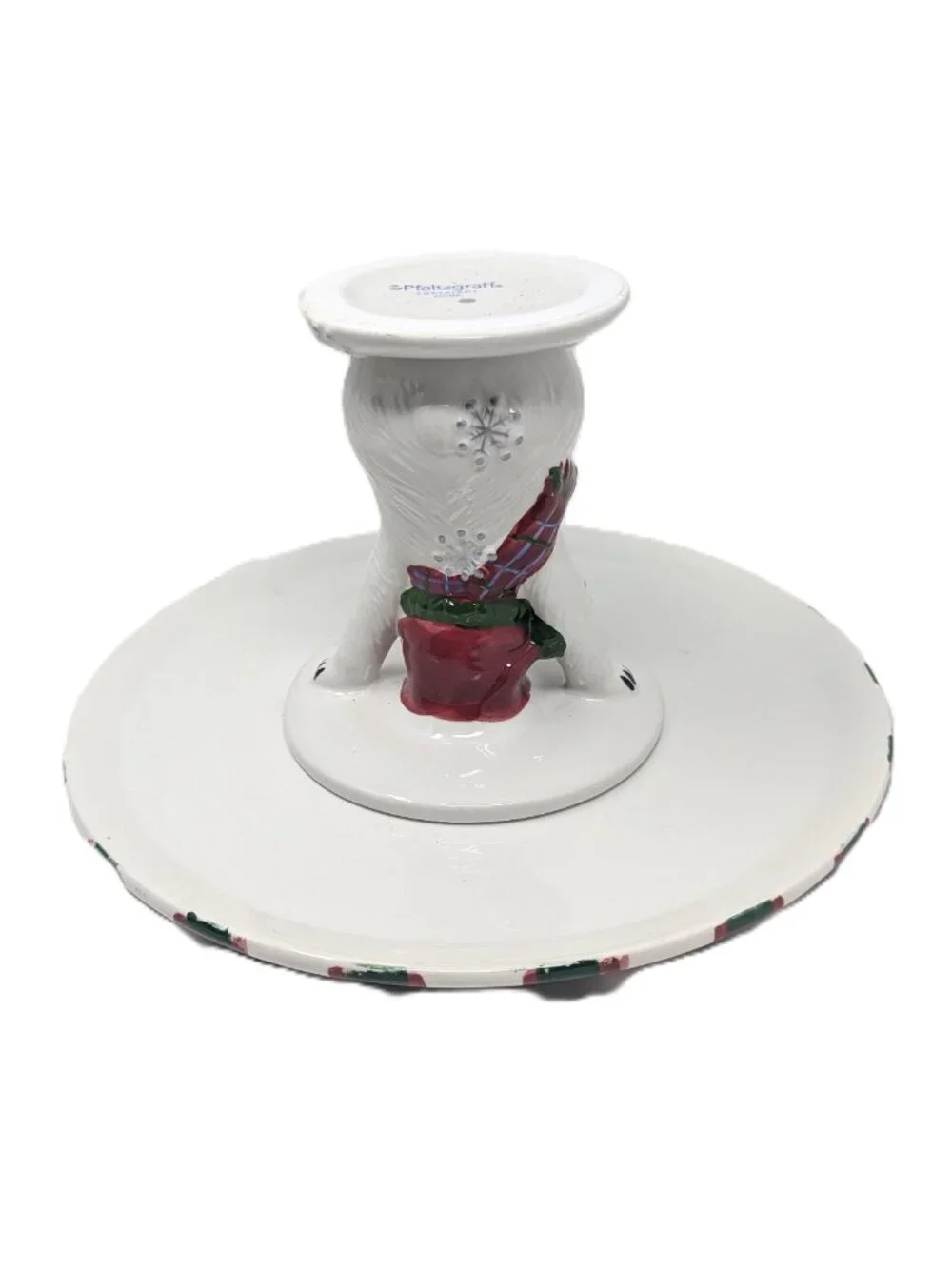 Pfaltzgraff Christmas Pedestal Plate Snow Bear Holiday Cake or Petit Four NIB